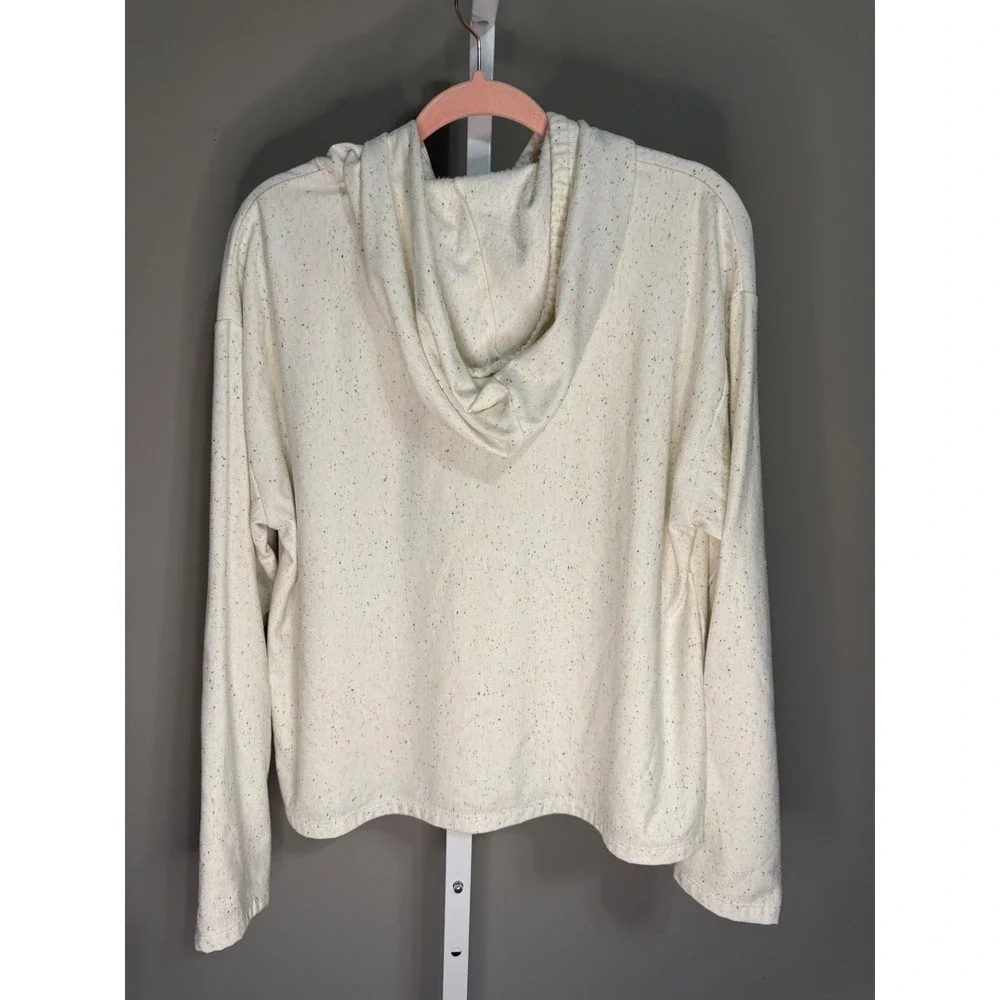 J.Crew‎ Cream Speckled Hoodie Sweatshirt Size L Cozycore Loungewear Normcore